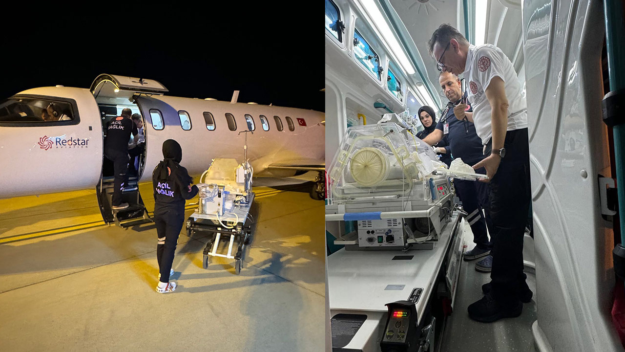 Ambulans uçak kalp hastası 5 günlük Seher bebek için havalandı